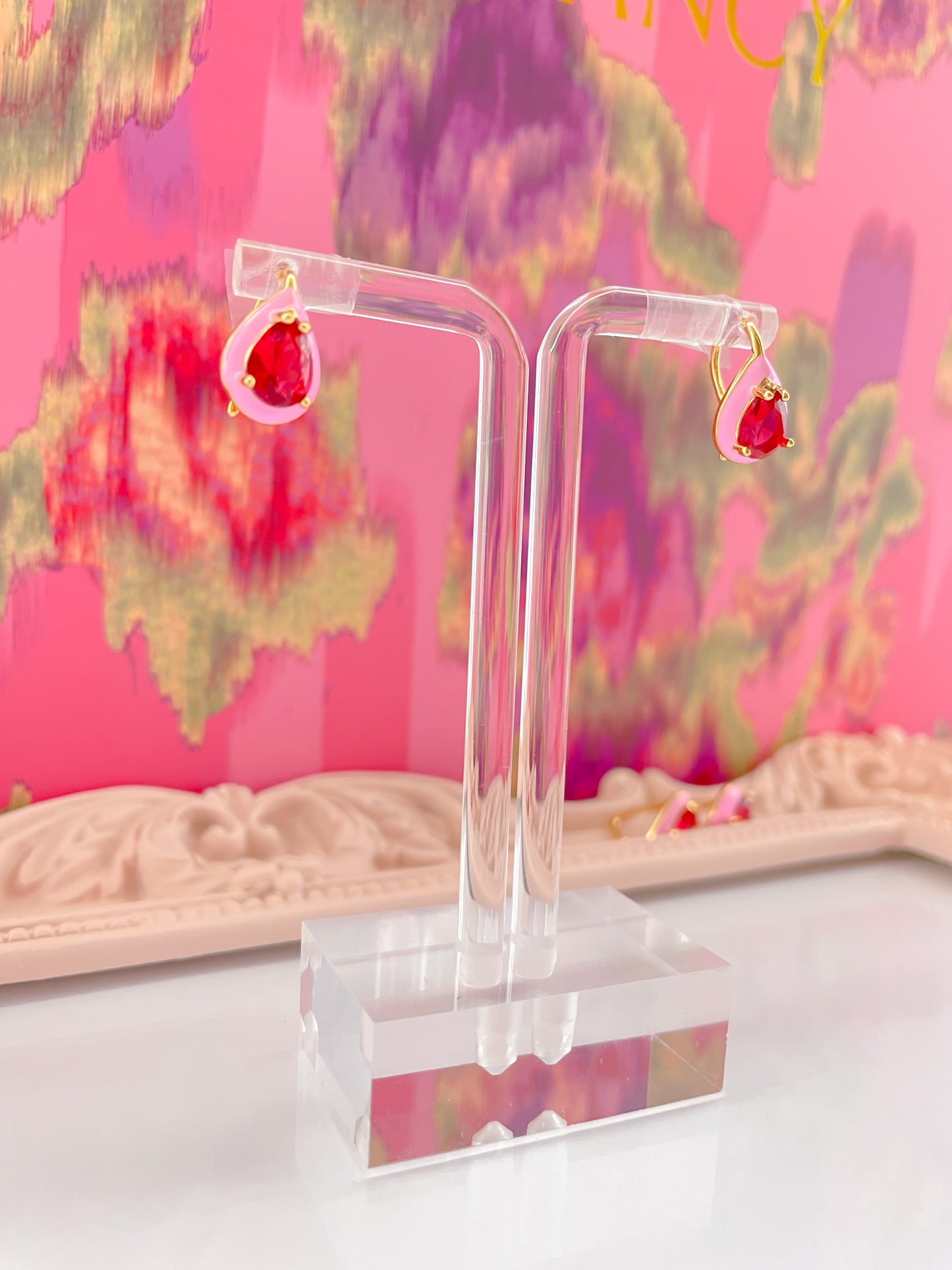 Pink drop Earrings